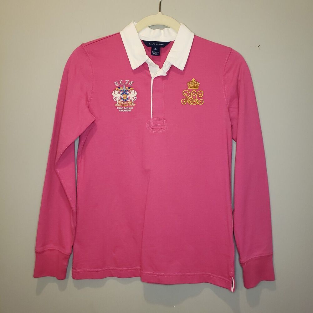Ralph Lauren Rugby Y2K Shirt Girls XL 16 Pink Crest Logo #15 Number